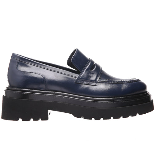 Navy Blue With Black Sole Homers Women's 21178 Leather Platform Loafer