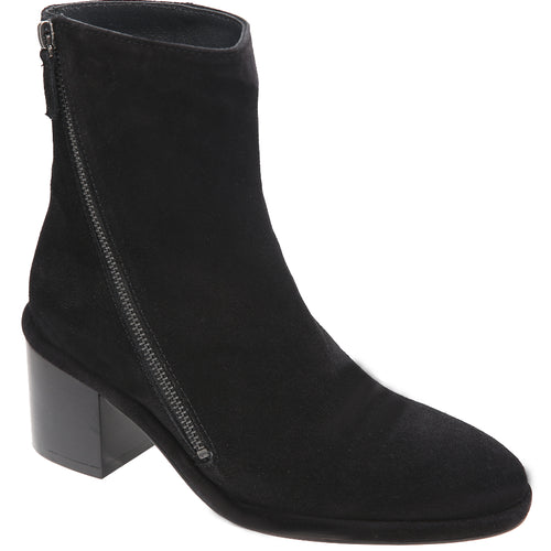 Black Homers Women's 21208 Suede Zippered Ankle Heeled Boot Profile View