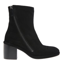 Load image into Gallery viewer, Black Homers Women&#39;s 21208 Suede Zippered Ankle Heeled Boot Side View
