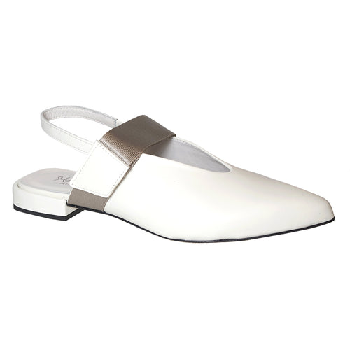 White With Grey Homers Women's 21315 Leather Closed Toe Slingback Dress Flat Sandal With Velcro Strap Profile View
