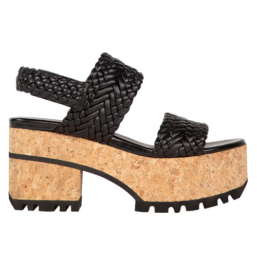 Black Homers Women's 21318 Woven Leather Triple Strap Cork Platform Sandal