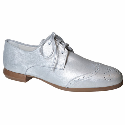 Plata Silver With Tan Sole Homers Women's 21326 Metallic Leather Wingtip Oxford Profile View
