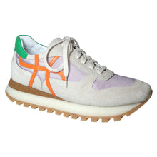 Load image into Gallery viewer, Raime Vitamine Light Grey And Orange And Light Purple With Tan Sole Homers Women&#39;s 21360 Suede And Leather And Fabric Sneaker Profile View
