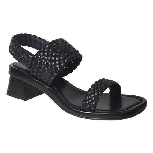 Black Homers Women's 21375 Woven Leather Triple Strap Heeled Sandal Profile View