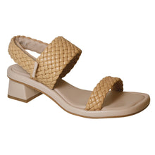 Load image into Gallery viewer, Lino Beige Homers Women&#39;s 21375 Woven Leather Triple Strap Heeled Sandal Profile View
