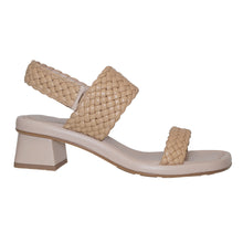 Load image into Gallery viewer, Lino Beige Homers Women&#39;s 21375 Woven Leather Triple Strap Heeled Sandal Side View
