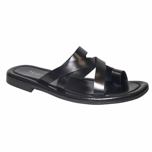 Black Homers Women's 21396 Leather Strappy Toe Strap Flat Sandal