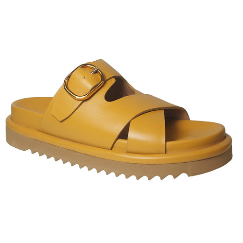 Daino Dark Yellow Homers Women's 21405 Crossover Slide Sandal Profile View