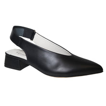 Load image into Gallery viewer, Black Homers 21409 Leather Slingback Low Heel Closed Toe Sandal Profile View
