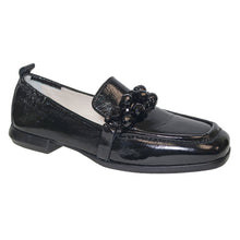 Load image into Gallery viewer, Black Homers Women&#39;s 21444 Patent Dress Loafer With Ball Ornamentations Profile View View
