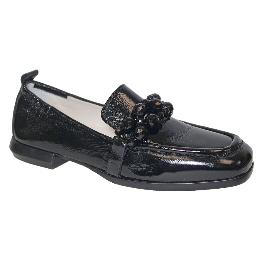 Black Homers Women's 21444 Patent Dress Loafer With Ball Ornamentations Profile View View