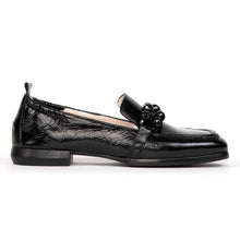 Load image into Gallery viewer, Black Homers Women&#39;s 21444 Patent Dress Loafer With Ball Ornamentations Side View
