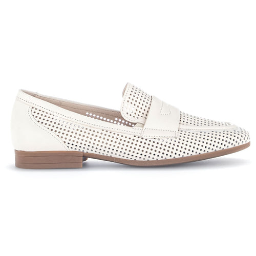 White With Brown Sole Gabor Women's 22424 Perforated Samtchevreau Suede Dress Loafer