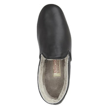 Load image into Gallery viewer, Black Draper Of Glastonbury Men&#39;s Albert Leather Closed Back Slipper Sheepskin Lined Top View
