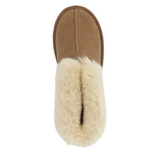 Load image into Gallery viewer, Spice Brown Draper of Glastonbury Women&#39;s Camilla Suede Slipper Shearling Lined Folding Collar Top View
