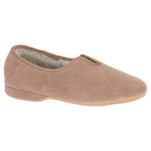 Load image into Gallery viewer, Nut Brownish Grey Draper Of Glastonbury Women&#39;s Belinda Suede Sheepskin Lined Slipper Profile View
