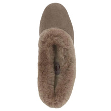 Load image into Gallery viewer, Nut Brownish Grey Of Glastonbury Janette Suede Slippers Sheepskin Collar Top View
