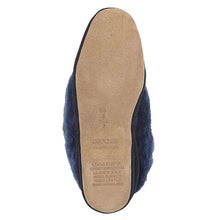 Load image into Gallery viewer, Navy Draper Of Glastonbury Janette Suede Slippers Sheepskin Collar Sole View
