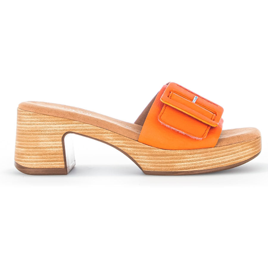 Carrot Orange With Brown Sole Gabor Women's 22722 Leather Single Strap Block Heel Slide Sandal