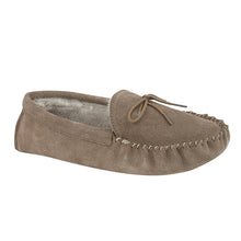 Load image into Gallery viewer, Nut Brown Draper of Glastonbury Women&#39;s Maine Suede Moccasin Slipper Profile View
