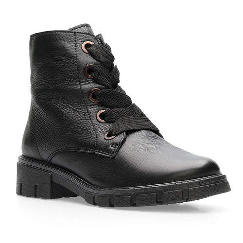 Black Ara Women's Debbie Gauchosoft Leather Combat Boot Profile View