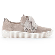 Load image into Gallery viewer, Taupe Light Brown With White Sole Gabor Women&#39;s 23333 Suede Casual Slip On Sneaker With Ornamental Lace Side View
