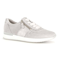 Load image into Gallery viewer, Silver And Grey With White Gabor Women&#39;s 23420 Suede And Metallic Leather Casual Sneaker Profile View
