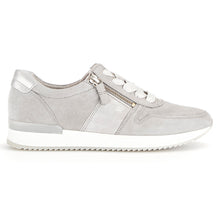 Load image into Gallery viewer, Silver And Grey With White Gabor Women&#39;s 23420 Suede And Metallic Leather Casual Sneaker Side View
