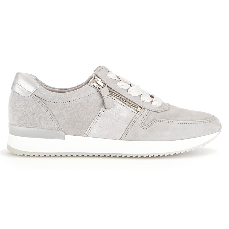 Silver And Grey With White Gabor Women's 23420 Suede And Metallic Leather Casual Sneaker