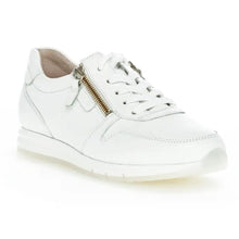 Load image into Gallery viewer, White With Transparent Sole Gabor Women&#39;s 23450-21 Leather Lace And Double Zip Casual Sneaker Profile View
