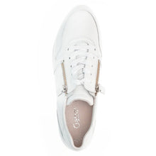 Load image into Gallery viewer, White With Transparent Sole Gabor Women&#39;s 23450-21 Leather Lace And Double Zip Casual Sneaker Top View
