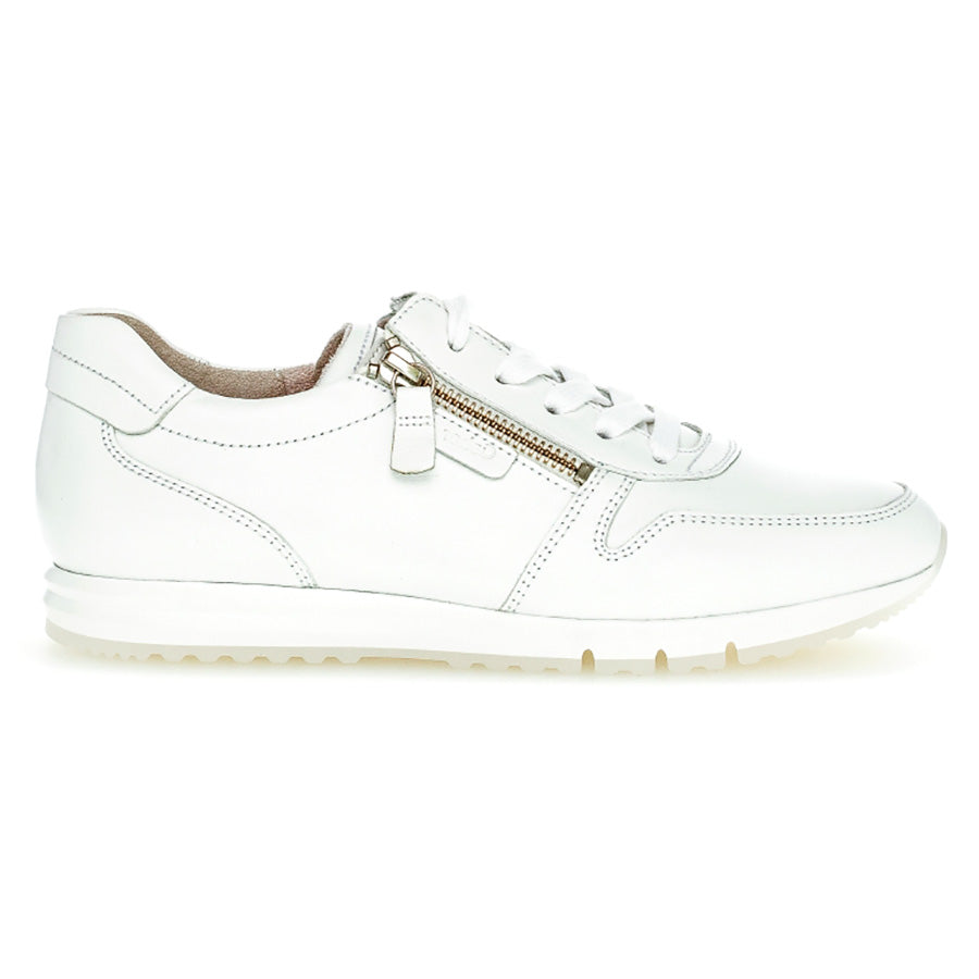White With Transparent Sole Gabor Women's 23450-21 Leather Lace And Double Zip Casual Sneaker