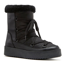 Load image into Gallery viewer, Black La Canadienne Women&#39;s Emery Waterproof Leather And Nylon Lace-Up Shearling Lined Winter Bootie Profile View
