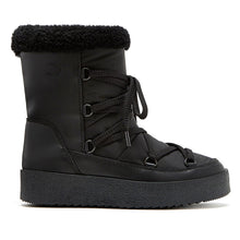 Load image into Gallery viewer, Black La Canadienne Women&#39;s Emery Waterproof Leather And Nylon Lace-Up Shearling Lined Winter Bootie Side View
