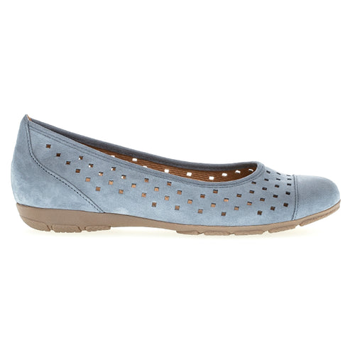 Jeans Light Blue With Dark Beige Sole Gabor Women's 24169 Nubuck With Square Cut Outs Cap Toe Ballet Flat