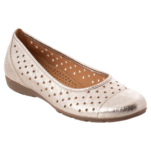 Muschel Light Gold With Brown Sole Gabor Women's 24169 Metallic Leather With Square Cut Outs Cap Toe Ballet Flat Profile View