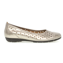 Load image into Gallery viewer, Muschel Light Gold With Brown Sole Gabor Women&#39;s 24169 Metallic Leather With Square Cut Outs Cap Toe Ballet Flat Side View
