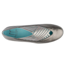 Load image into Gallery viewer, Pewter Silver With Black Sole Thierry Rabotin Women&#39;s Gragas Metallic Leather Ballet Flat With Elastic Bands Top View
