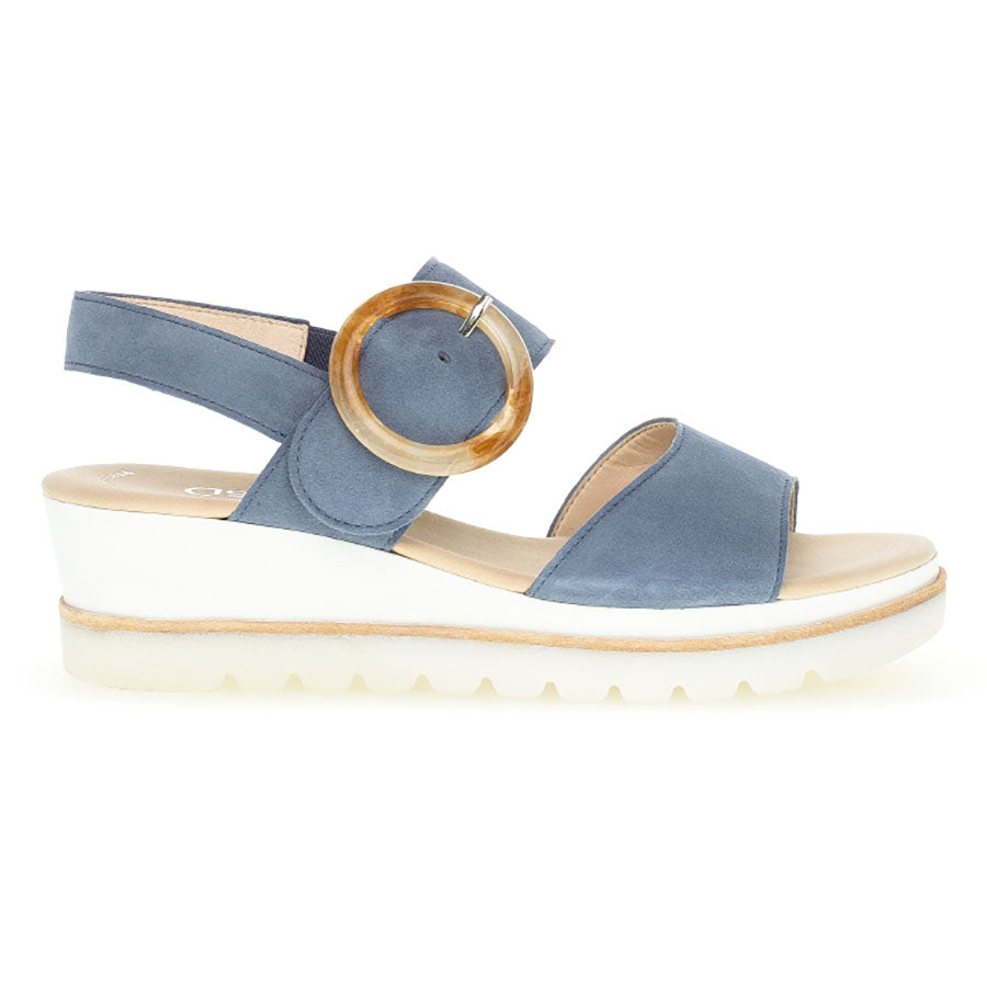 Nautic Blue With White Sole Gabor Women's 24645 Suede Slingback Triple Strap Wedge Sandal 