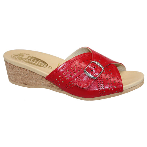 Red Worishofer Women's 251 Perforated Leather Wedge Slide Sandal