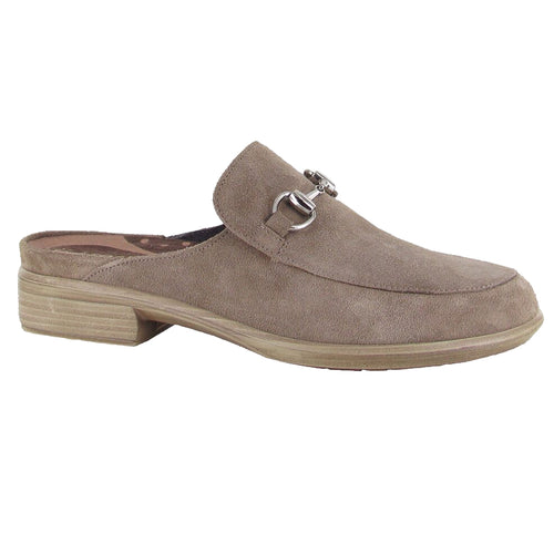 Almond Greyish Brown Naot Women's Halny Suede Dress Casual Slide Mule With Link Ornamentation
