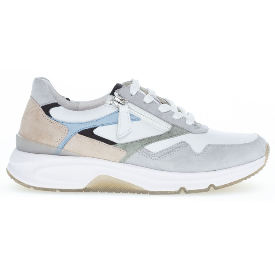 Grey And White And Beige And Blue Gabor Women's 26896 Leather And Suede Walking Sneaker