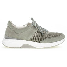 Load image into Gallery viewer, Pino Green And White Gabor Women&#39;s 26897 Nubuck And Mesh Walking Sneaker Side View
