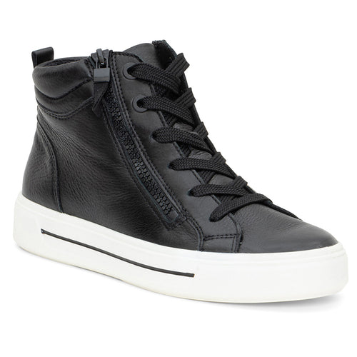 Black With White Sole Ara Women's Camden Mid Leather Hi Top Sneaker Profile View