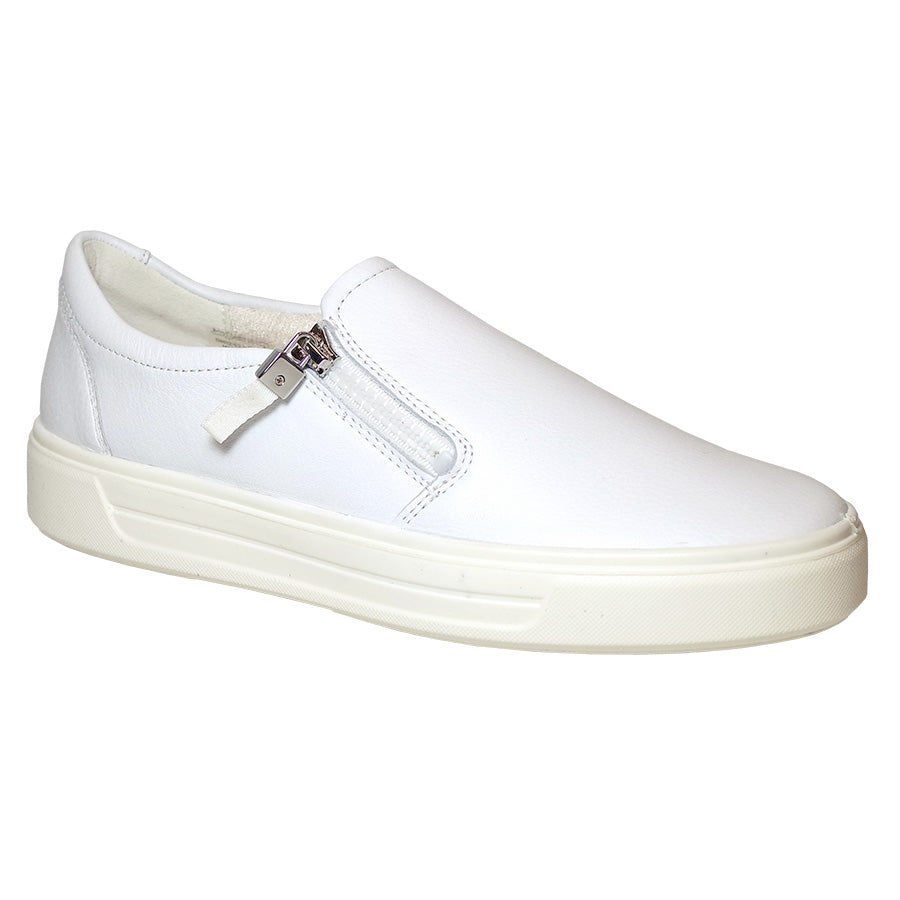White With Beige Sole Ara Women's Cayce Leather With Zipper Casual Sneaker