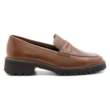 Load image into Gallery viewer, Brown With Black Sole Ara Women&#39;s Karina Leather Dressy Block Heel Penny Loafer Side View
