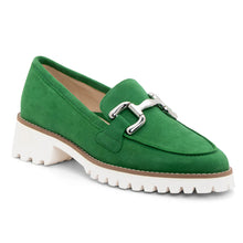 Load image into Gallery viewer, Grass Green With White Sole Ara Women&#39;s Kiana Buckle Suede Loafer With Buckle Detailing Profile View
