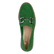 Load image into Gallery viewer, Grass Green With White Sole Ara Women&#39;s Kiana Buckle Suede Loafer With Buckle Detailing Top View
