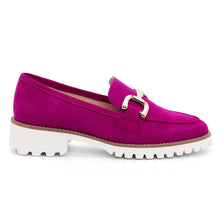 Load image into Gallery viewer, Pink With White Sole Ara Women&#39;s Kiana Buckle Suede Loafer With Buckle Detailing Side View
