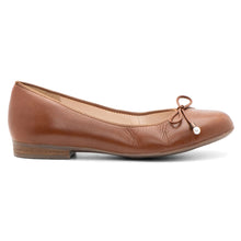 Load image into Gallery viewer, Cognac Brown Ara Women&#39;s Scout Leather Ballet Flat With Bow Accent Side View

